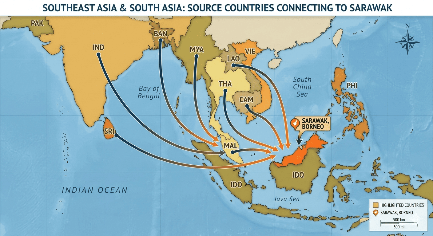 Eligible Source Countries for Foreign Workers in Sarawak